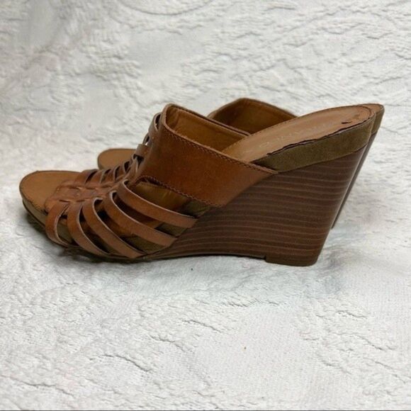 Franco Sarto Wedges Cognac Tan Leather Hillary Wedge Slide Fisherman Sandals - Picture 5 of 8